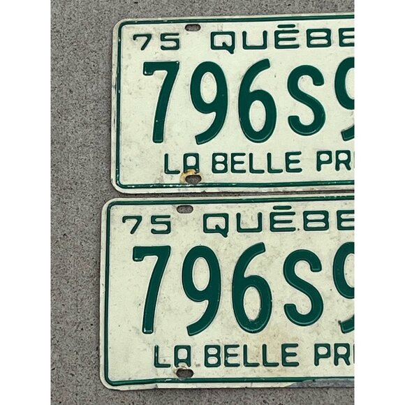 Pair of 1975 Quebec License Plates 796S987 LA BELLE PROVINCE Cream and Green - Picture 4 of 7